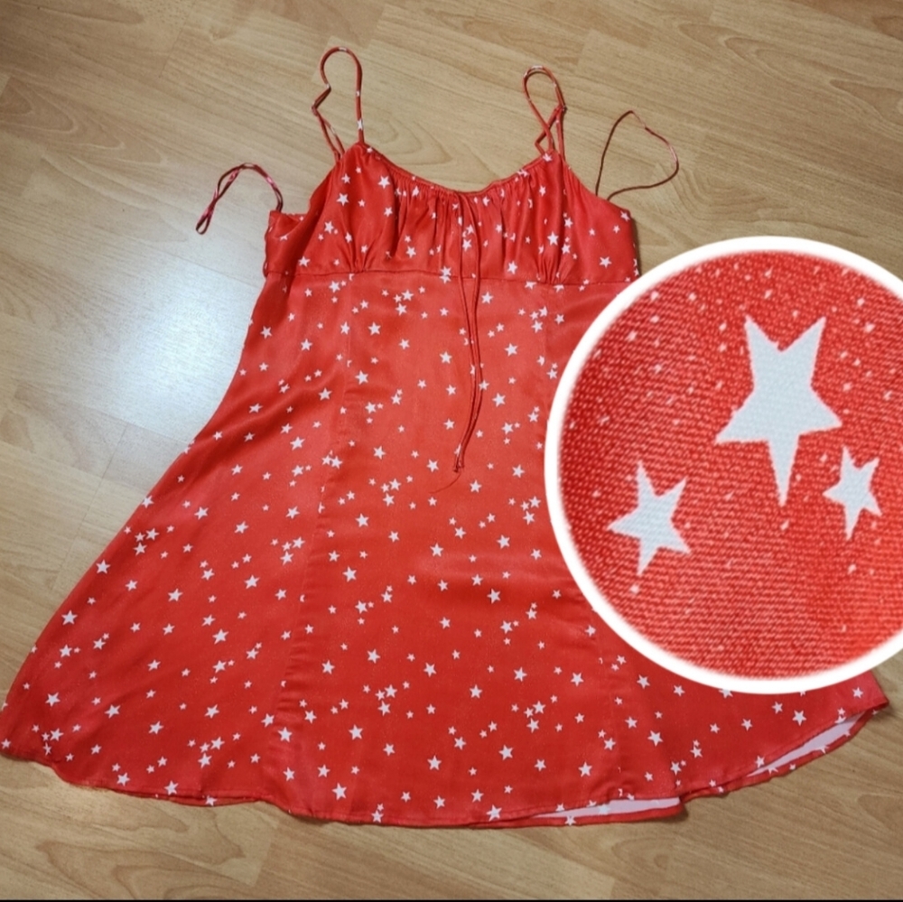 Zara Star Print Red White Satin Sleeveless Mini Dress Size XXL NWOTS